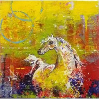 Shan Amrohvi, 08 x 08 inch, Oil on Canvas, Horse Painting, AC-SA-077